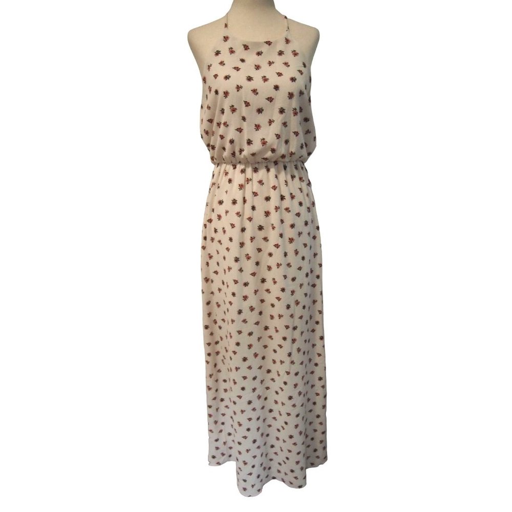 Everly Womens Maxi Dress M Ditsy Floral Ivory Cinched Waist Sleeveless